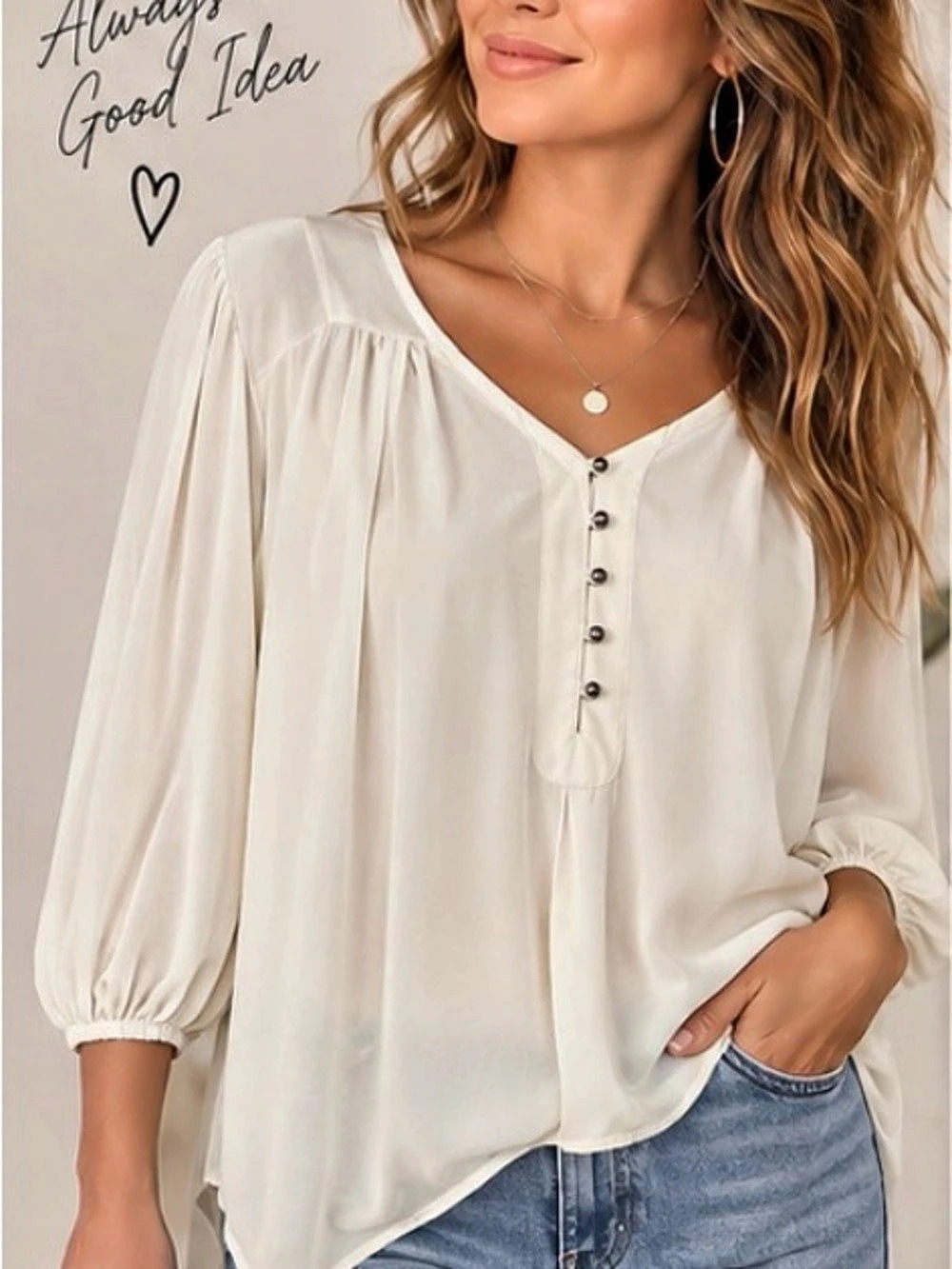 25” ptp Daniel Rainn High-Low Pleated Button-Front Blouse Cream Large Like New